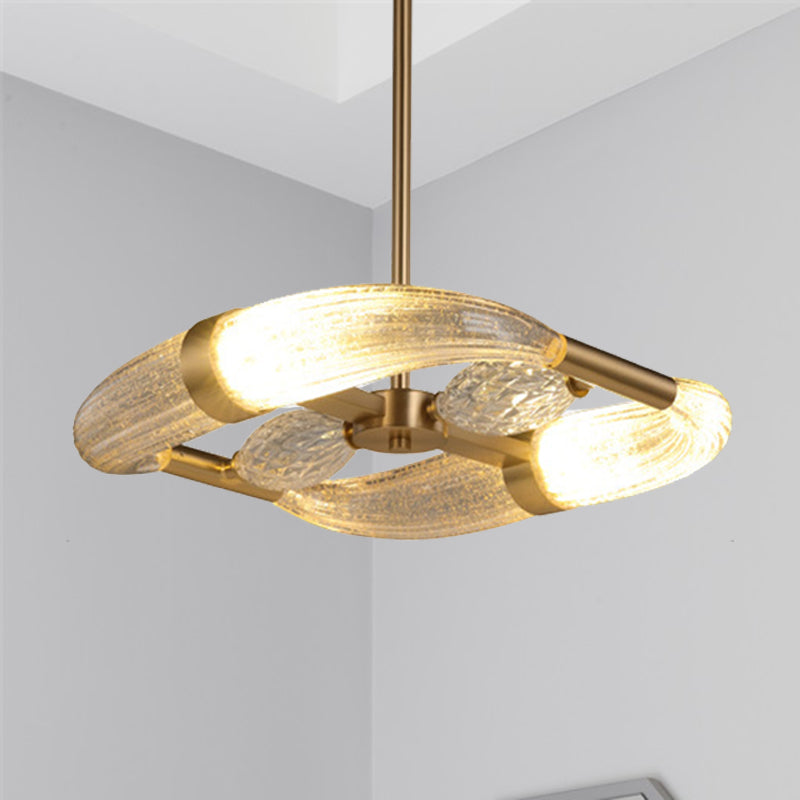 Gold Crystal Chandelier: Postmodern Led Hanging Light For Living Room