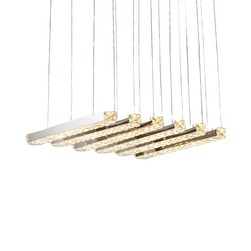 Simple Style K9 Crystal Chandelier - Linear Living Room Ceiling Light With 6/9 Silver Heads In