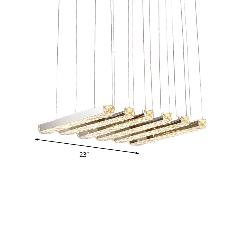 Simple Style K9 Crystal Chandelier - Linear Living Room Ceiling Light With 6/9 Silver Heads In