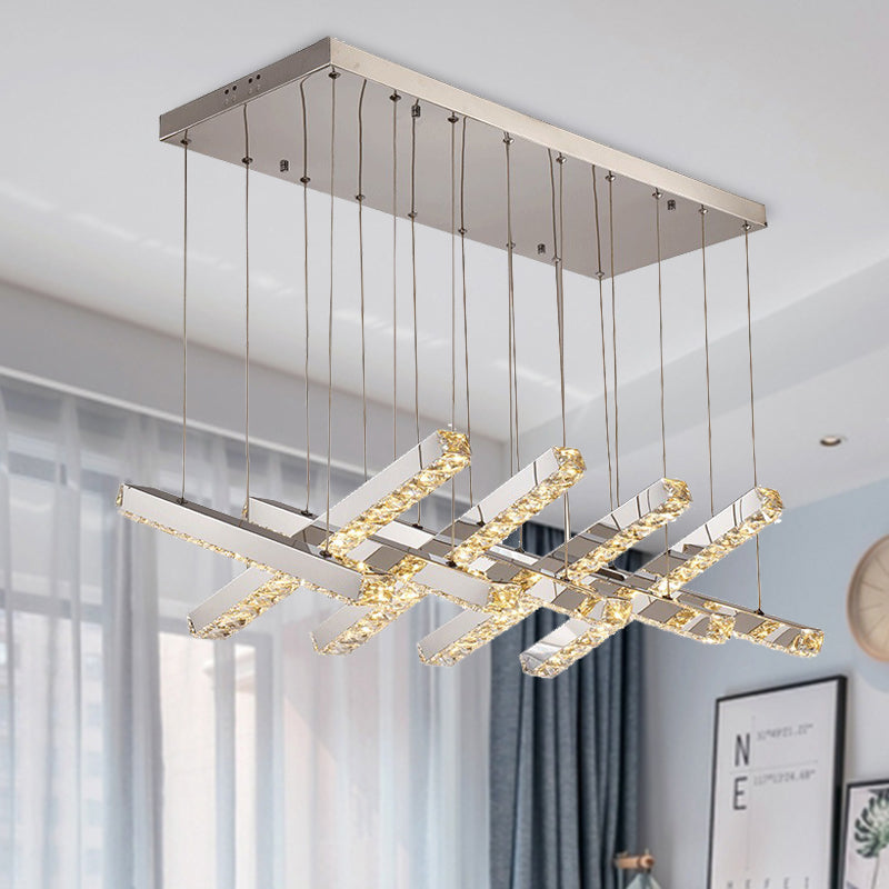 Simple Style K9 Crystal Chandelier - Linear Living Room Ceiling Light With 6/9 Silver Heads In