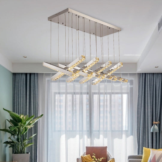 Simple Style K9 Crystal Chandelier - Linear Living Room Ceiling Light With 6/9 Silver Heads In