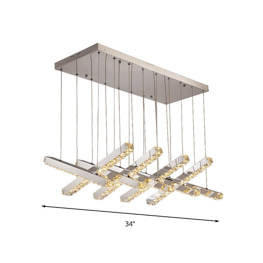 Simple Style K9 Crystal Chandelier - Linear Living Room Ceiling Light With 6/9 Silver Heads In