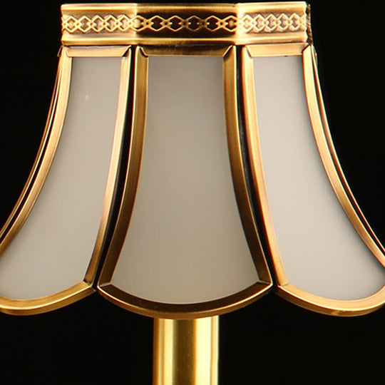 Beige Frosted Glass Pendant Chandelier - Colonial Gold Finish Scalloped Living Room Suspension