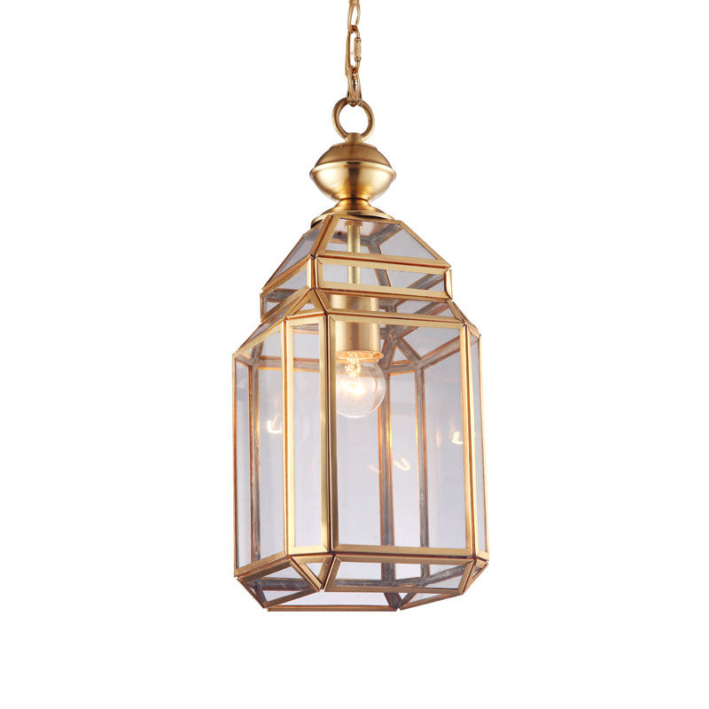 Colonial Single Bulb Lantern Pendant Light Clear Glass Suspension Lamp For Dining Room