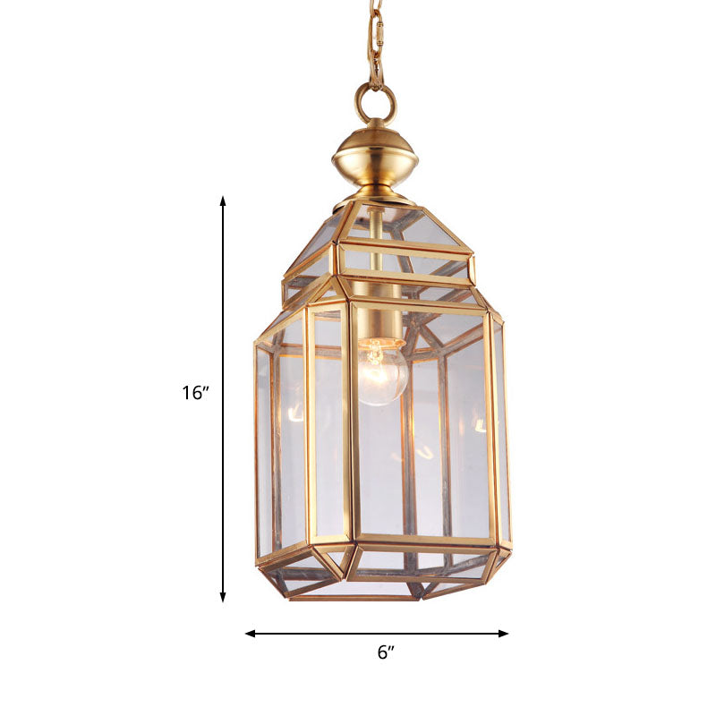 Colonial Single Bulb Lantern Pendant Light Clear Glass Suspension Lamp For Dining Room