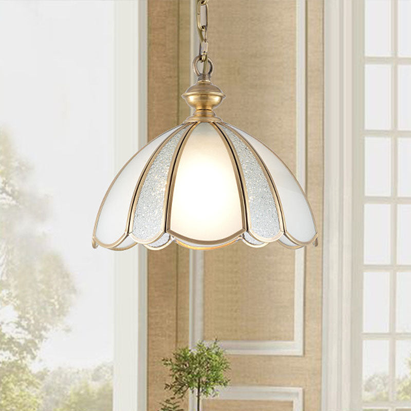 Colonial Kitchen Pendant Light With Scallop White Glass Shade