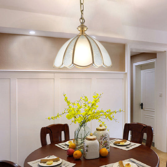 Colonial Kitchen Pendant Light With Scallop White Glass Shade