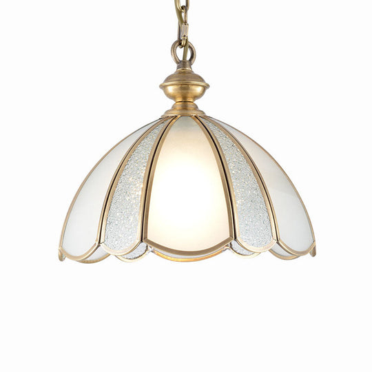 Colonial Kitchen Pendant Light With Scallop White Glass Shade