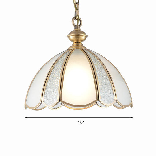 Colonial Kitchen Pendant Light With Scallop White Glass Shade