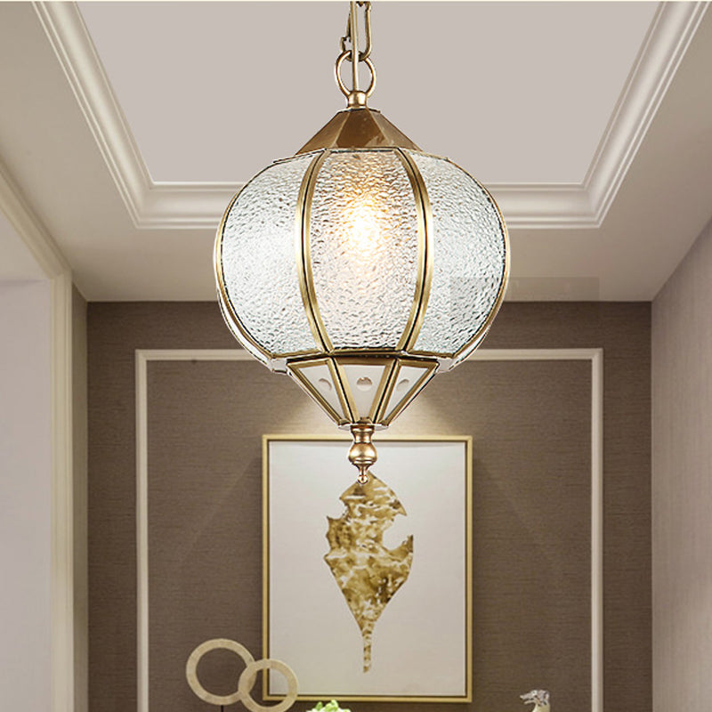 Colonial Bubble Glass Lantern Pendant Light Fixture - Gold