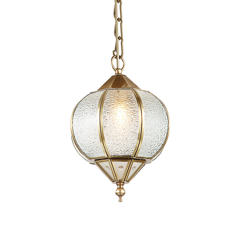 Colonial Bubble Glass Lantern Pendant Light Fixture - Gold