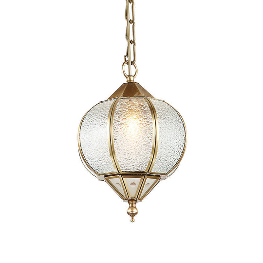 Colonial Bubble Glass Lantern Pendant Light Fixture - Gold