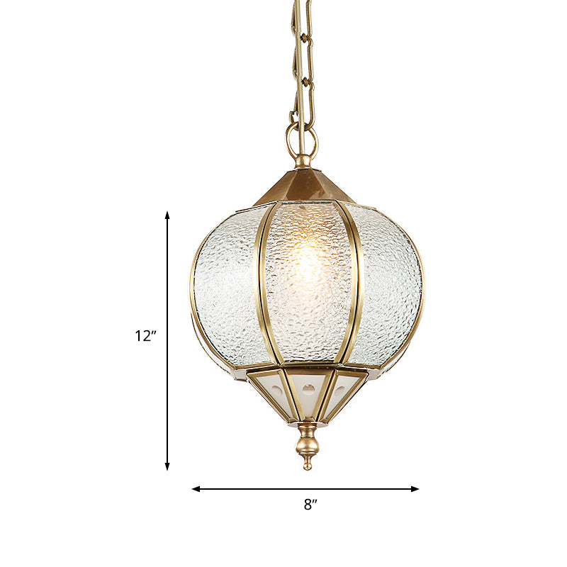 Colonial Bubble Glass Lantern Pendant Light Fixture - Gold