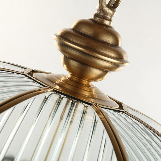 Scalloped Brass Pendant Light With 7 Frosted Glass Shades - Colonial Style