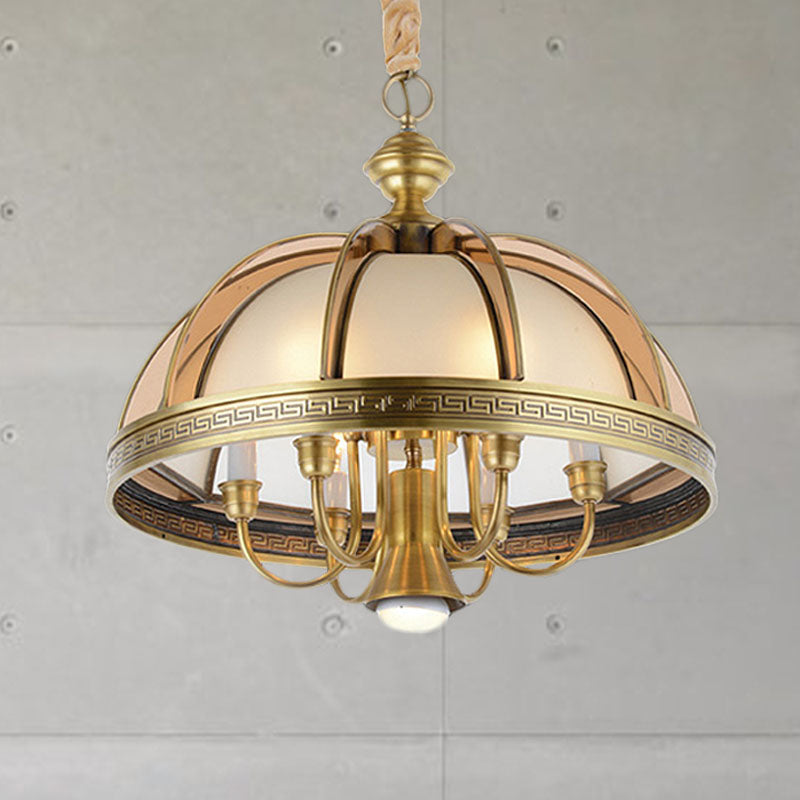 Colonial Brass Chandelier: 7-Bulb Hanging Lamp For Kitchen - 16.5/20.5 Wide