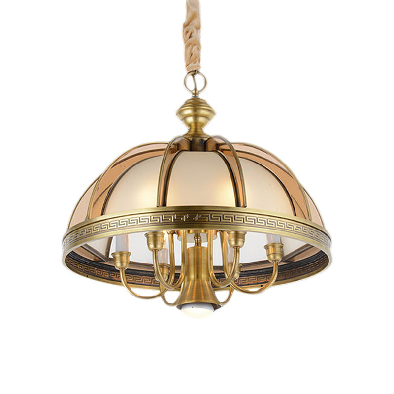 Colonial Brass Chandelier: 7-Bulb Hanging Lamp For Kitchen - 16.5/20.5 Wide