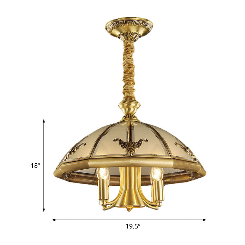 Sandblasted Glass Chandelier - Colonial Brass Dome Bedroom Pendant Lighting Fixture Set Of 5 Bulbs