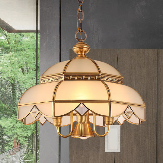 Brass 5-Head Colonial Cream Glass Chandelier - Dining Room Pendant Ceiling Light