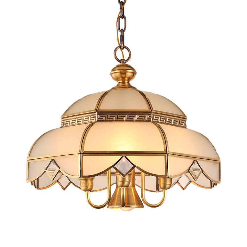 Brass 5-Head Colonial Cream Glass Chandelier - Dining Room Pendant Ceiling Light