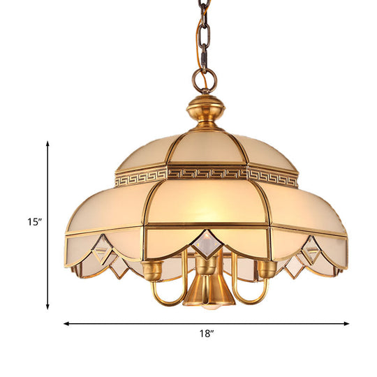 Brass 5-Head Colonial Cream Glass Chandelier - Dining Room Pendant Ceiling Light