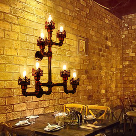 Rustic Weathered Copper Pipe Wall Lamp With Stylish Iron Design And 7 Lights - Ideal For Restaurants