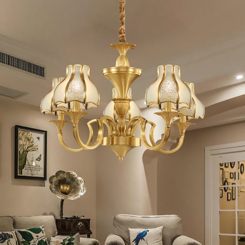 Colonial Style Gold Chandelier With Opal-White Glass Shades - 5/6 Heads 5 /