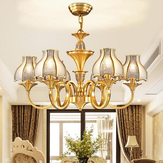 Colonial Style Gold Chandelier With Opal-White Glass Shades - 5/6 Heads 6 /