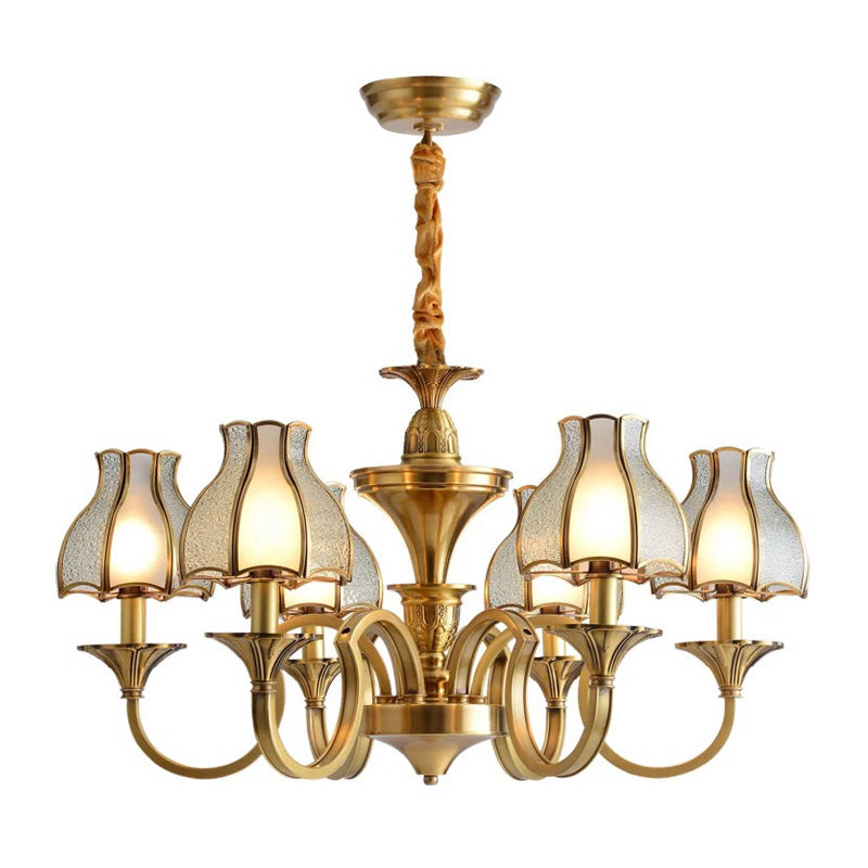 Colonial Style Gold Chandelier With Opal-White Glass Shades - 5/6 Heads