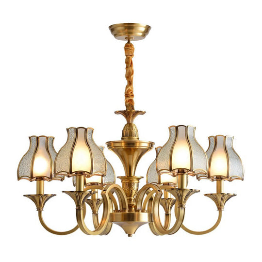 Colonial Style Gold Chandelier With Opal-White Glass Shades - 5/6 Heads