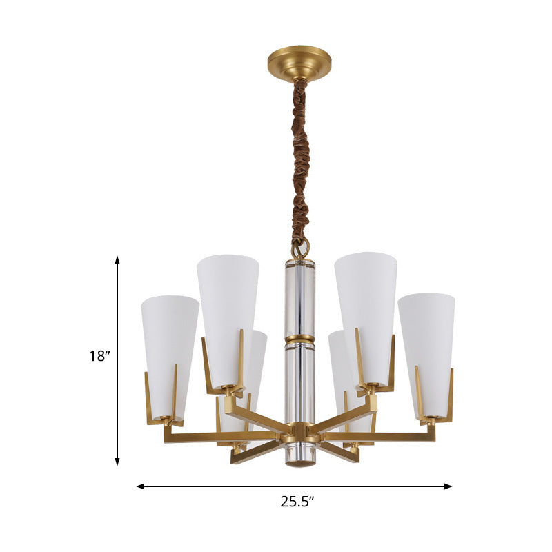 Conical Chandelier With White Opal Glass Pendant - 6/8 Heads Colonial Style Living Room Lighting