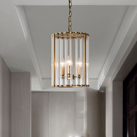 Clear Glass Pendant Chandelier - Cylindrical Design 3 Bulbs Ideal For Corridors