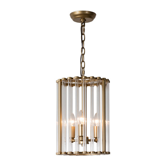 Clear Glass Pendant Chandelier - Cylindrical Design 3 Bulbs Ideal For Corridors