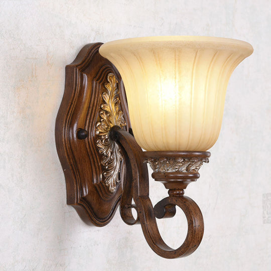 Traditional Bell Metal Wall Sconce With Opal Ribbed Glass Shade For Dining Rooms