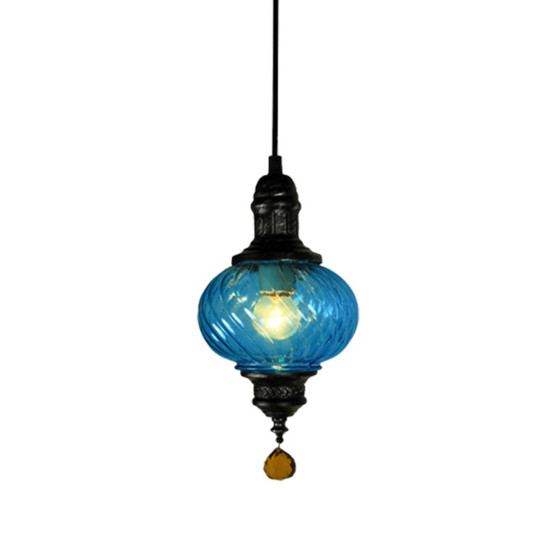 Moroccan Oval Textured Glass Pendant Light - Vibrant Red/Blue/Green Ideal For Restaurants