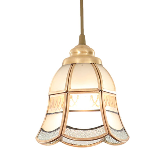 Traditional Frosted Glass Hanging Lamp Kit In Brass - 1 Light Pendant For Dining Room