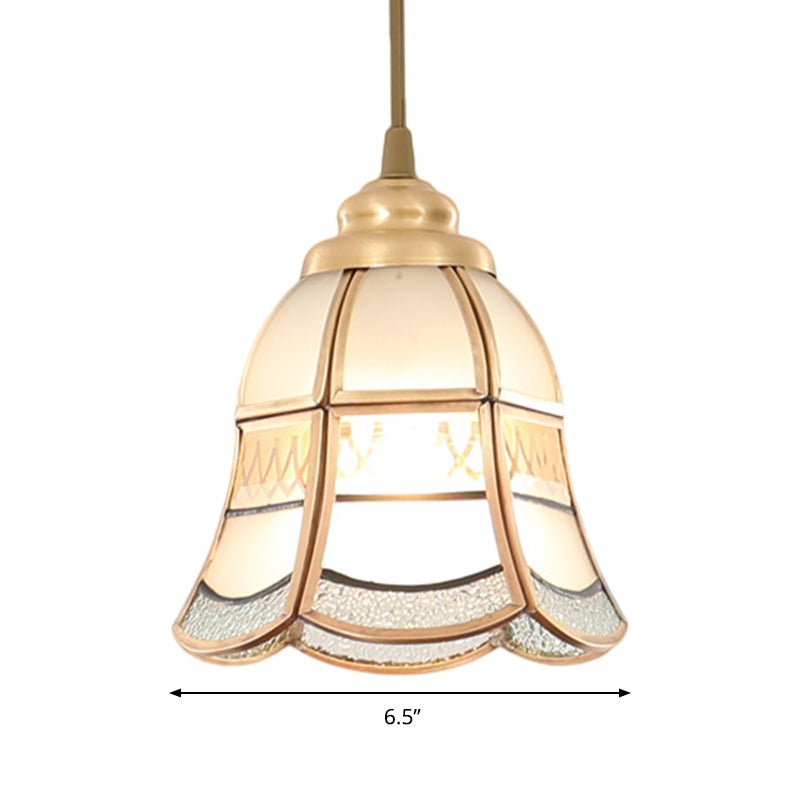 Traditional Frosted Glass Hanging Lamp Kit In Brass - 1 Light Pendant For Dining Room