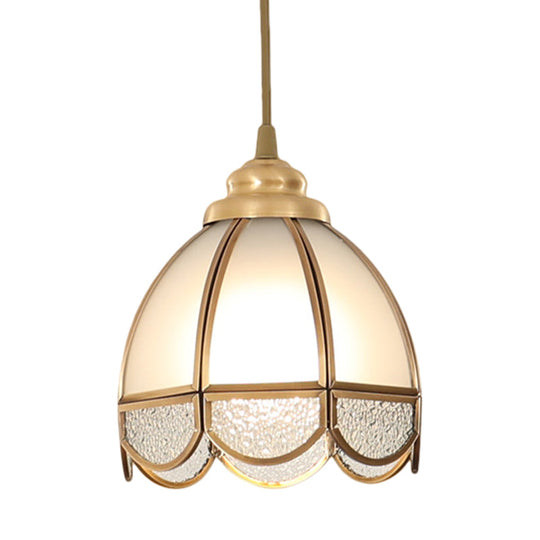 Traditional Frosted Glass Hanging Lamp Kit In Brass - 1 Light Pendant For Dining Room