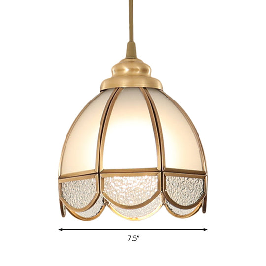 Traditional Frosted Glass Hanging Lamp Kit In Brass - 1 Light Pendant For Dining Room