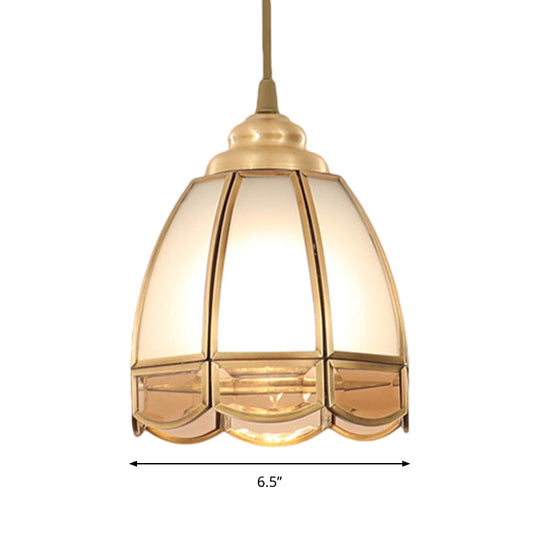 Traditional Frosted Glass Hanging Lamp Kit In Brass - 1 Light Pendant For Dining Room