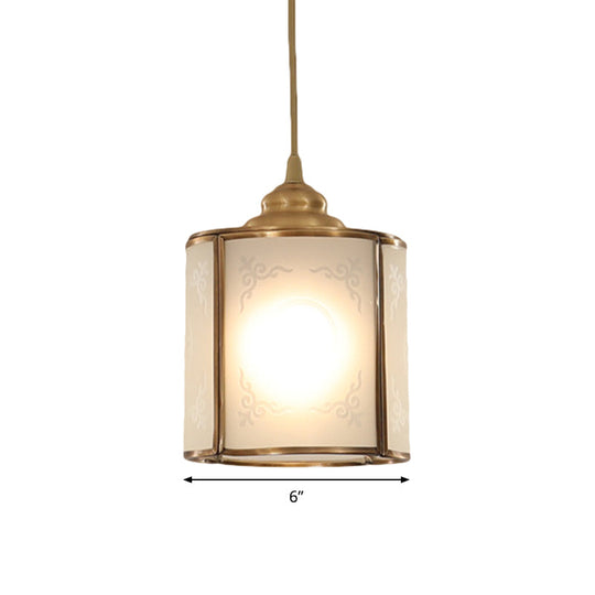 Classic Cylinder White Glass Pendant Light - 1 Dining Room Hanging Lamp Kit 5/5.5/6 Wide