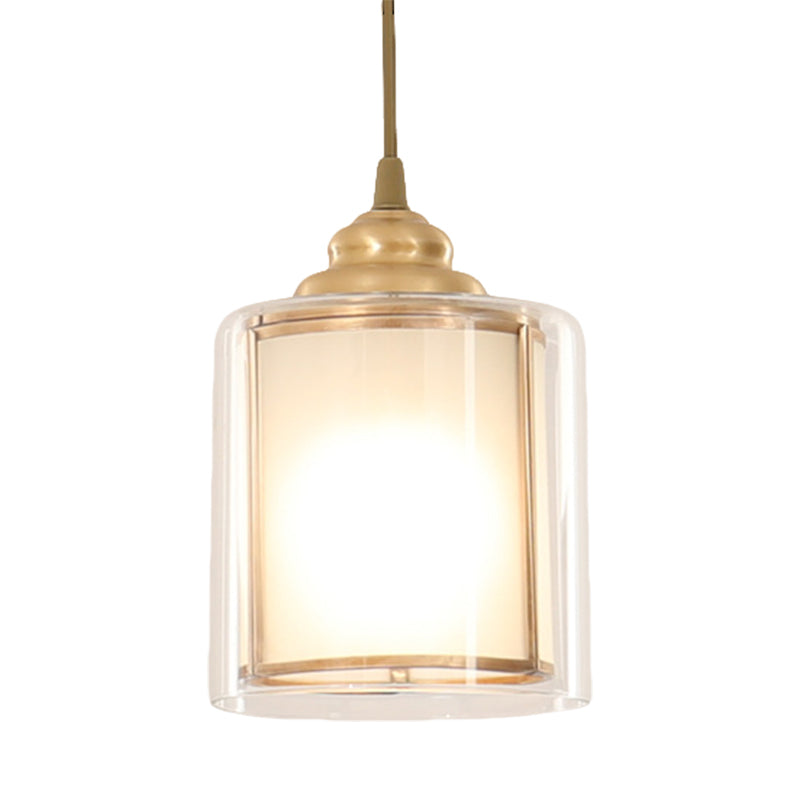 Classic Cylinder White Glass Pendant Light - 1 Dining Room Hanging Lamp Kit 5/5.5/6 Wide