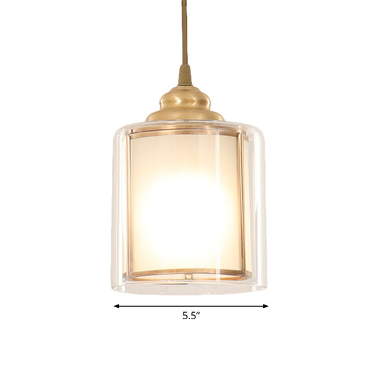 Classic Cylinder White Glass Pendant Light - 1 Dining Room Hanging Lamp Kit 5/5.5/6 Wide