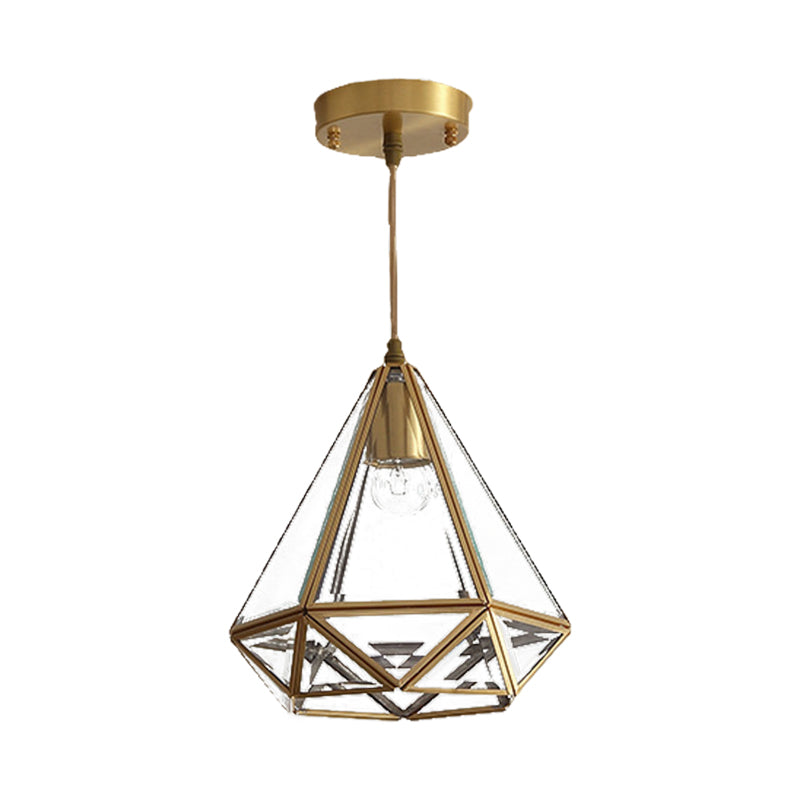 Diamond Classic Pendant Light Fixture - Clear Glass Hanging Lamp Kit In Brass 8/10 Wide 1