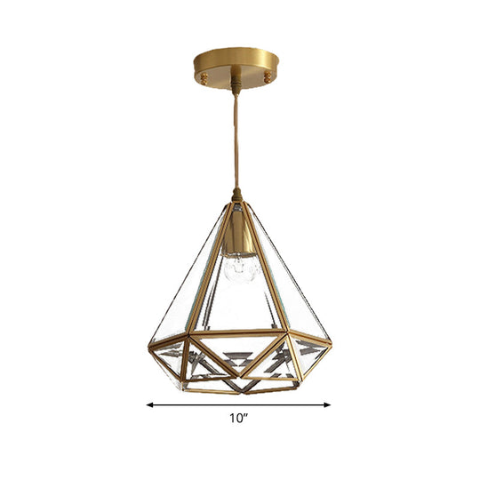 Diamond Classic Pendant Light Fixture - Clear Glass Hanging Lamp Kit In Brass 8/10 Wide 1