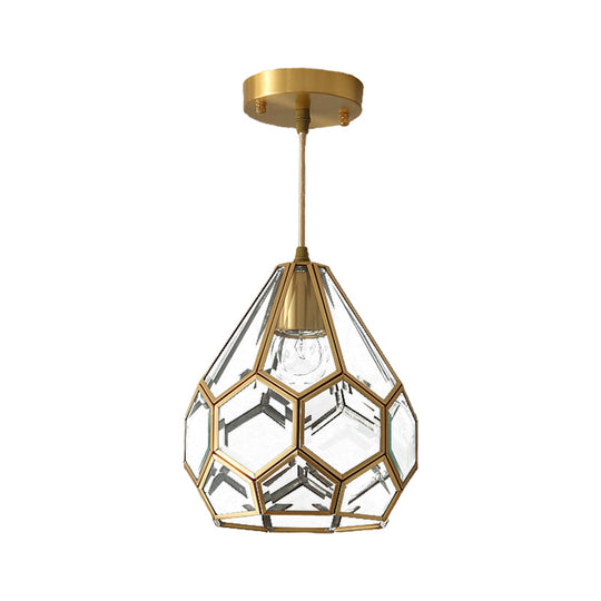 Diamond Classic Pendant Light Fixture - Clear Glass Hanging Lamp Kit In Brass 8/10 Wide 1