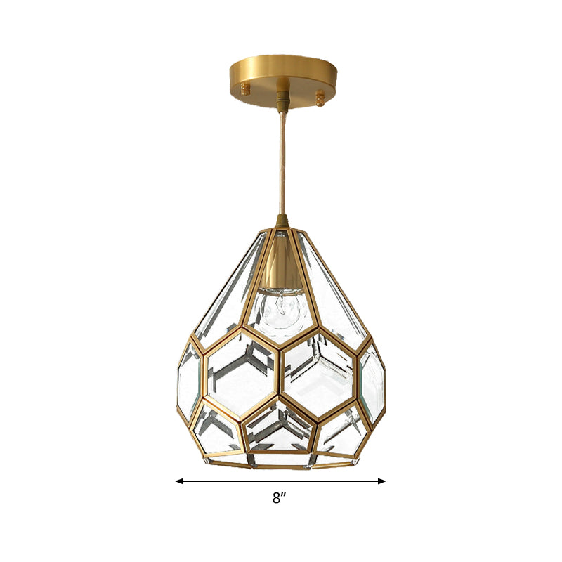 Diamond Classic Pendant Light Fixture - Clear Glass Hanging Lamp Kit In Brass 8/10 Wide 1