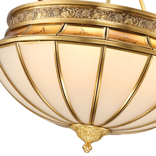 Colonial Brass Semi-Flush Mount with Inverted Frosted Glass for Living Room - 4 Lights