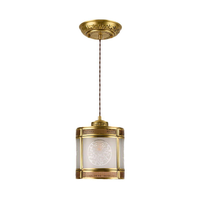 Frosted Glass Pendant Lamp: Traditional 1-Light Ceiling Light In Brass With Metal Frame