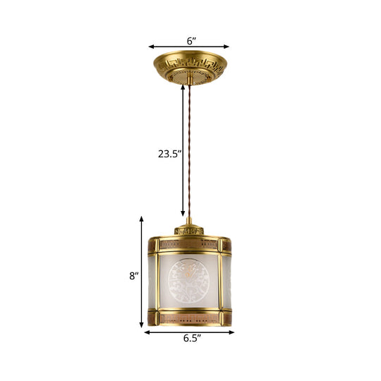 Frosted Glass Pendant Lamp: Traditional 1-Light Ceiling Light In Brass With Metal Frame