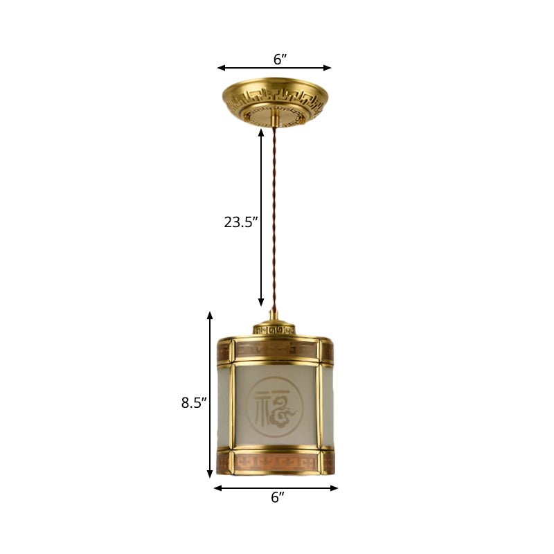 Frosted Glass Pendant Lamp: Traditional 1-Light Ceiling Light In Brass With Metal Frame